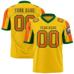 Gold Orange-Kelly Green Color Block Raglan Sleeves Football Jersey 1