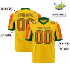 Gold Orange-Kelly Green Color Block Raglan Sleeves Football Jersey 2