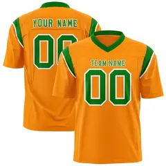 Gold Orange Kelly Green Shoulder Cut Two-Tone Flag Football Jersey 1