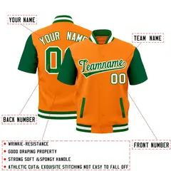 Gold Orange Kelly Green White Full-Snap Short Sleeve Varsity Jacket 2