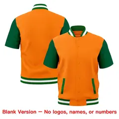Gold Orange Kelly Green White Full-Snap Short Sleeve Varsity Jacket 7