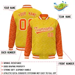 Gold Orange L Pattern Varsity Raglan Full-Snap Letterman Baseball Jacket 2