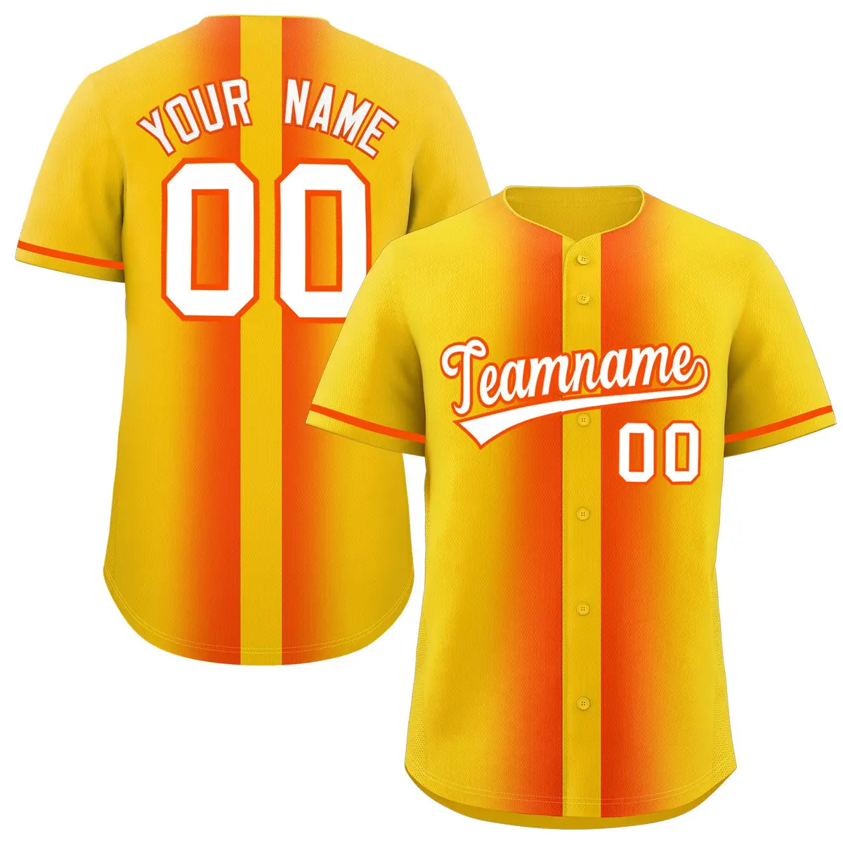 Gold Orange Lapel Gradient Fashion Baseball Jersey