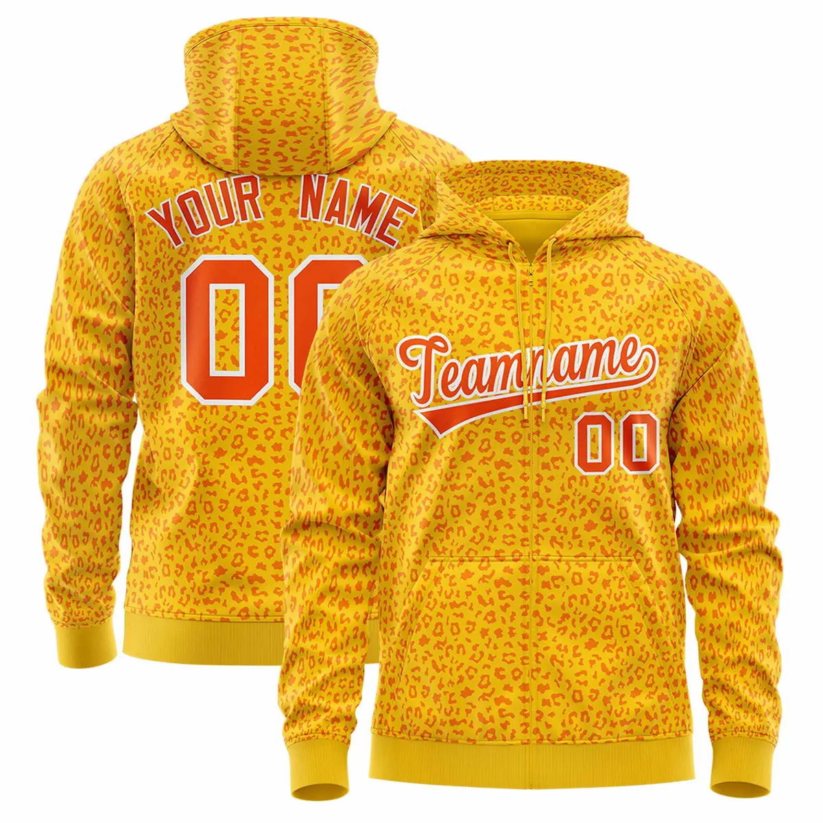 Gold Orange Leopard Print Varsity Letterman Jacket Hoodie