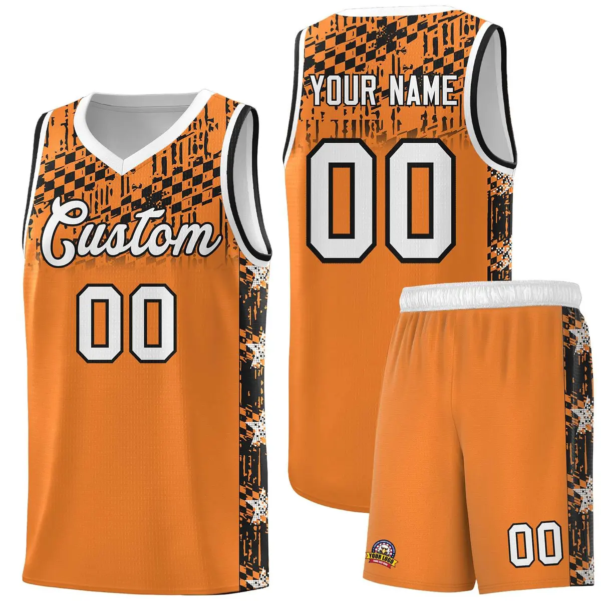 Gold Orange Mosaic Stars Pattern Basketball Jersey