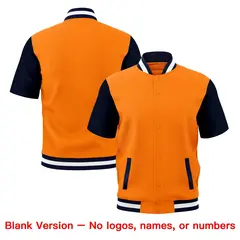 Gold Orange Navy White Full-Snap Short Sleeve Varsity Jacket 7