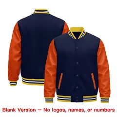 Gold Orange Navy White Varsity Full-Snap Letterman Jacket Raglan Leather Sleeves 5