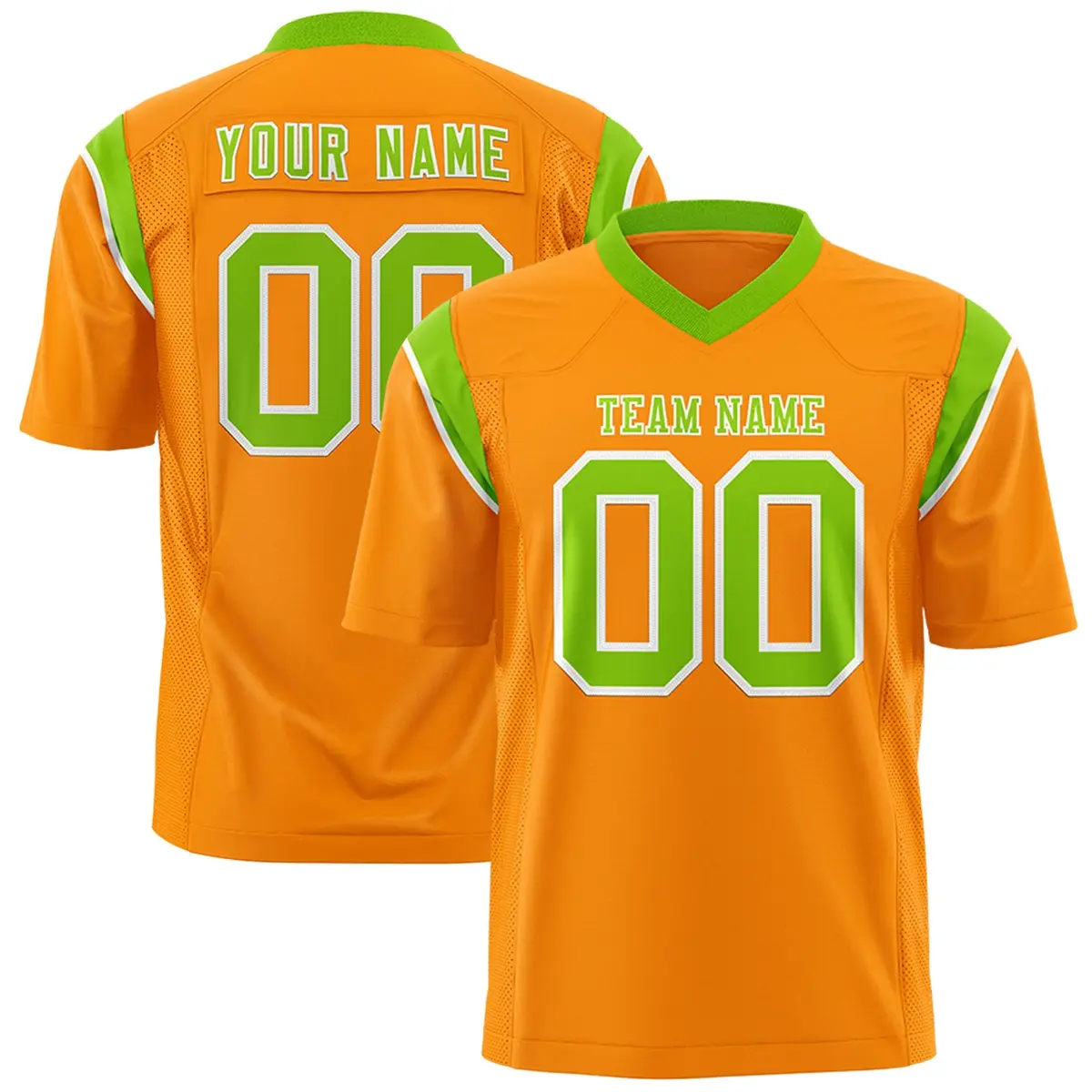 Gold Orange Neon Green Shoulder Cut Two-Tone Flag Football Jersey