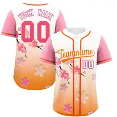 Gold Orange Pink Cherry Blossom Graffiti Baseball Jersey