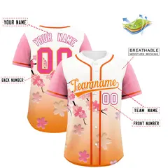 Gold Orange Pink Cherry Blossom Graffiti Baseball Jersey 2