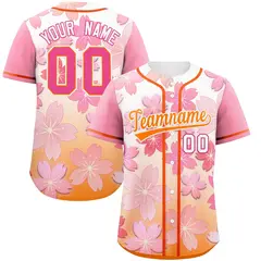 Gold Orange Pink Cherry Blossom Graffiti Baseball Jersey