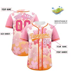 Gold Orange Pink Cherry Blossom Graffiti Baseball Jersey 2