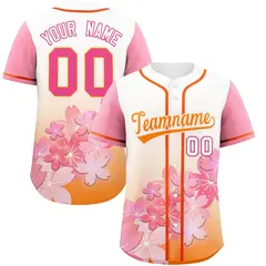 Gold Orange Pink Cherry Blossom Graffiti Baseball Jersey 1