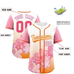 Gold Orange Pink Cherry Blossom Graffiti Baseball Jersey 2