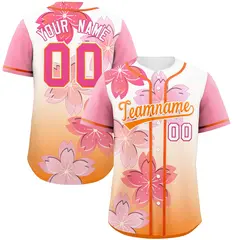 Gold Orange Pink Cherry Blossom Graffiti Baseball Jersey 1