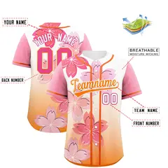 Gold Orange Pink Cherry Blossom Graffiti Baseball Jersey 2