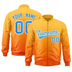 Gold Orange-Powder Blue Gradient Varsity Letterman Bomber Jacket 1