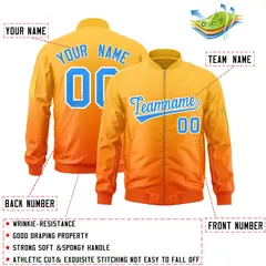 Gold Orange-Powder Blue Gradient Varsity Letterman Bomber Jacket 2