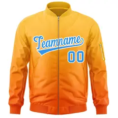 Gold Orange-Powder Blue Gradient Varsity Letterman Bomber Jacket 3