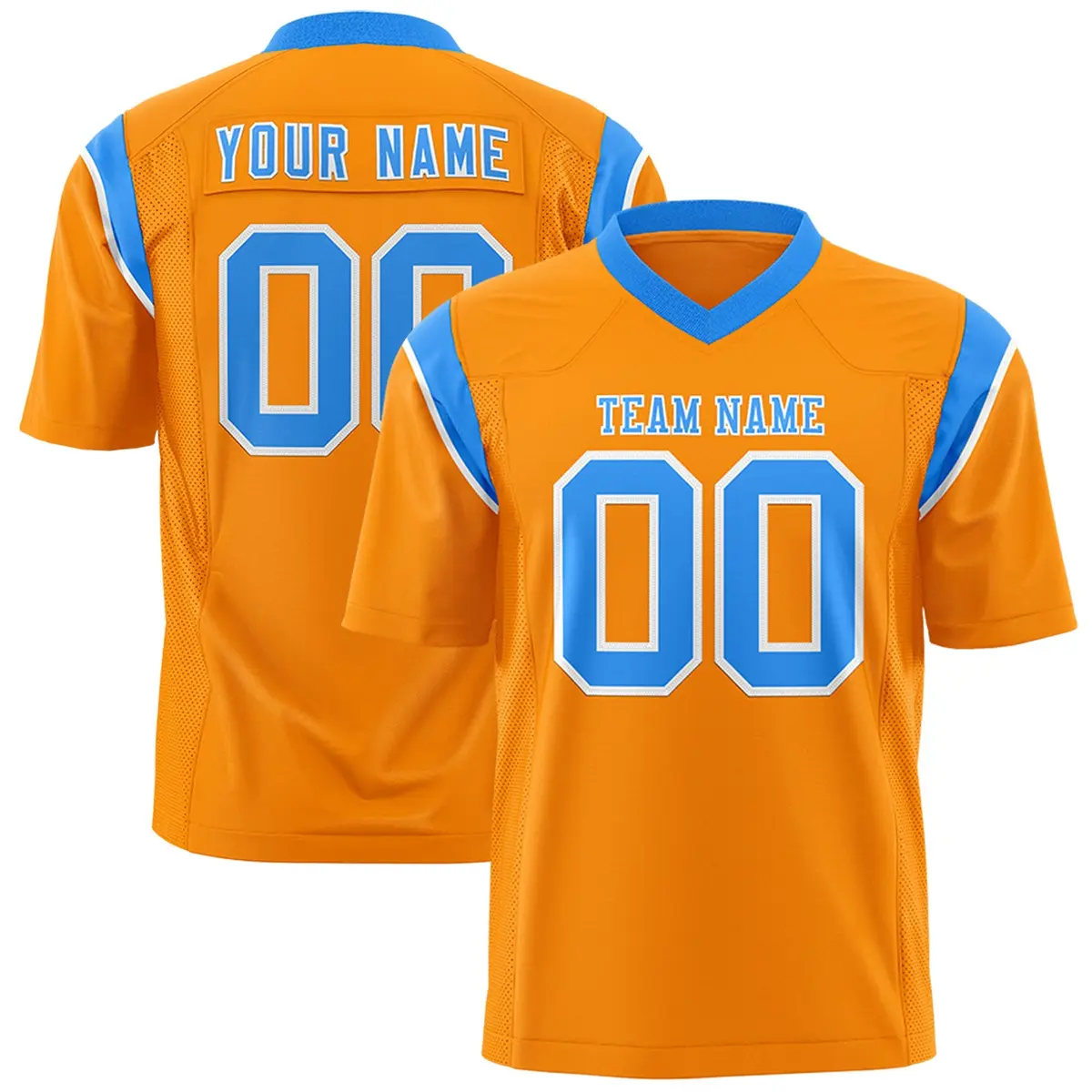 Gold Orange Powder Blue Shoulder Cut Two-Tone Flag Football Jersey