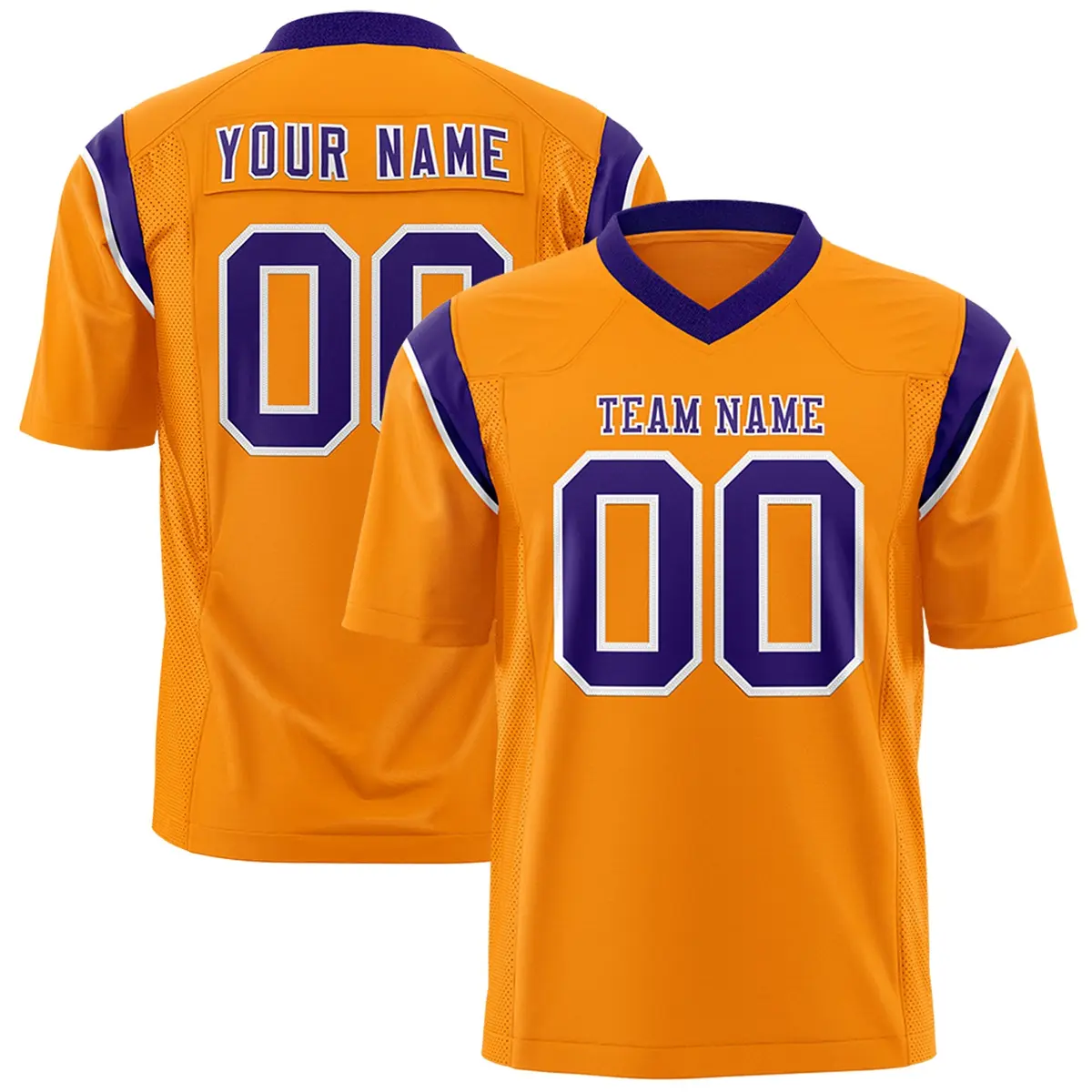 Gold Orange Purple Shoulder Cut Two-Tone Flag Football Jersey