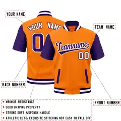 Gold Orange Purple White Full-Snap Short Sleeve Varsity Jacket 2