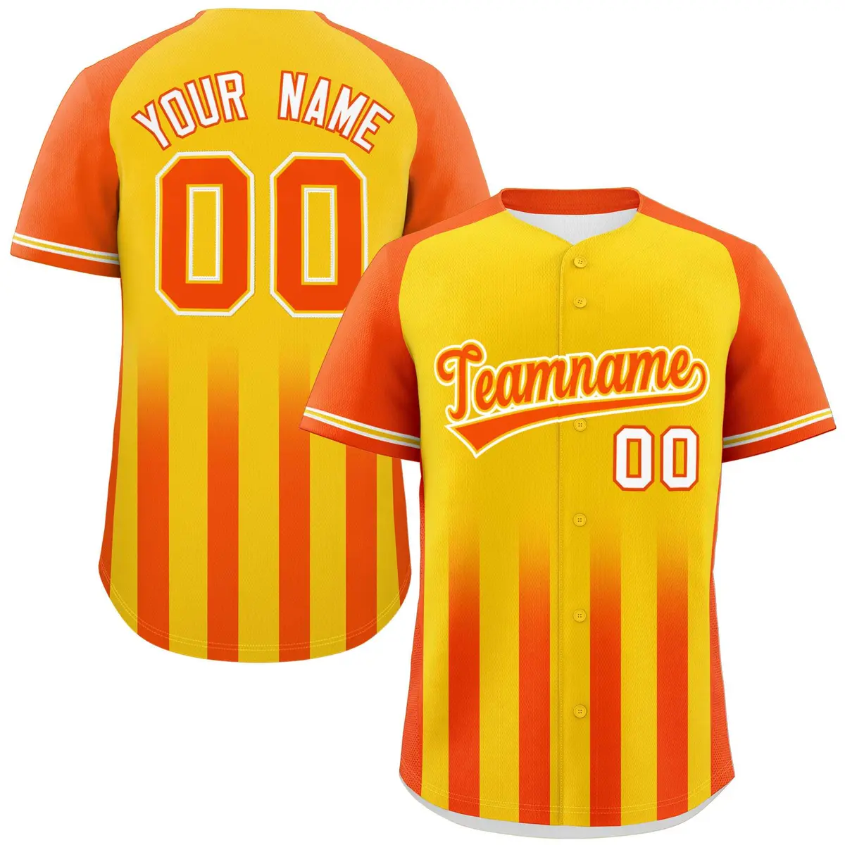 Gold Orange Raglan Gradient Thick Stripe Baseball Jersey