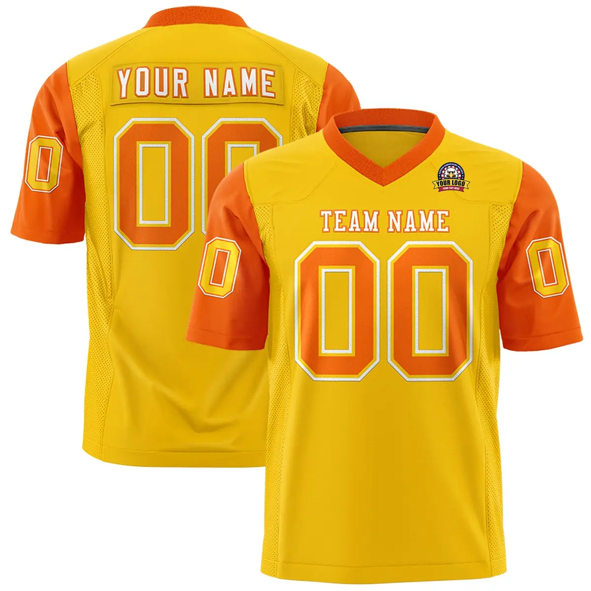Gold Orange Raglan Sleeves Authentic Football Jersey