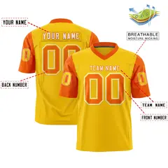 Gold Orange Raglan Sleeves Authentic Football Jersey 2