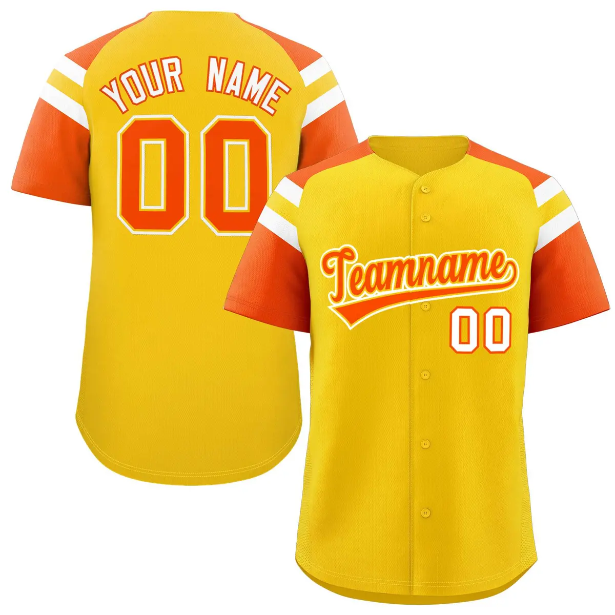 Gold Orange Raglan Sleeves Contrast Baseball Jersey
