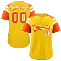 Gold Orange Raglan Sleeves Contrast Baseball Jersey 1