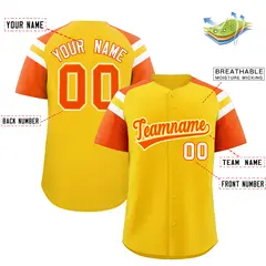 Gold Orange Raglan Sleeves Contrast Baseball Jersey 2