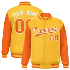 Gold Orange Raglan Sleeves Varsity Letterman Baseball Jacket 1