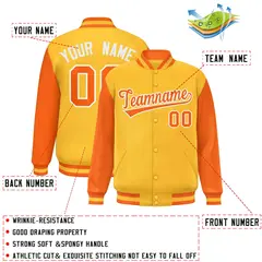Gold Orange Raglan Sleeves Varsity Letterman Baseball Jacket 2