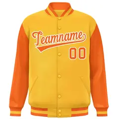 Gold Orange Raglan Sleeves Varsity Letterman Baseball Jacket 3