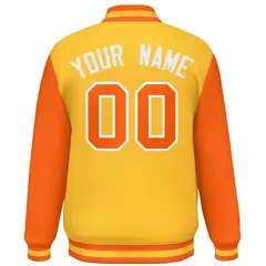 Gold Orange Raglan Sleeves Varsity Letterman Baseball Jacket 4