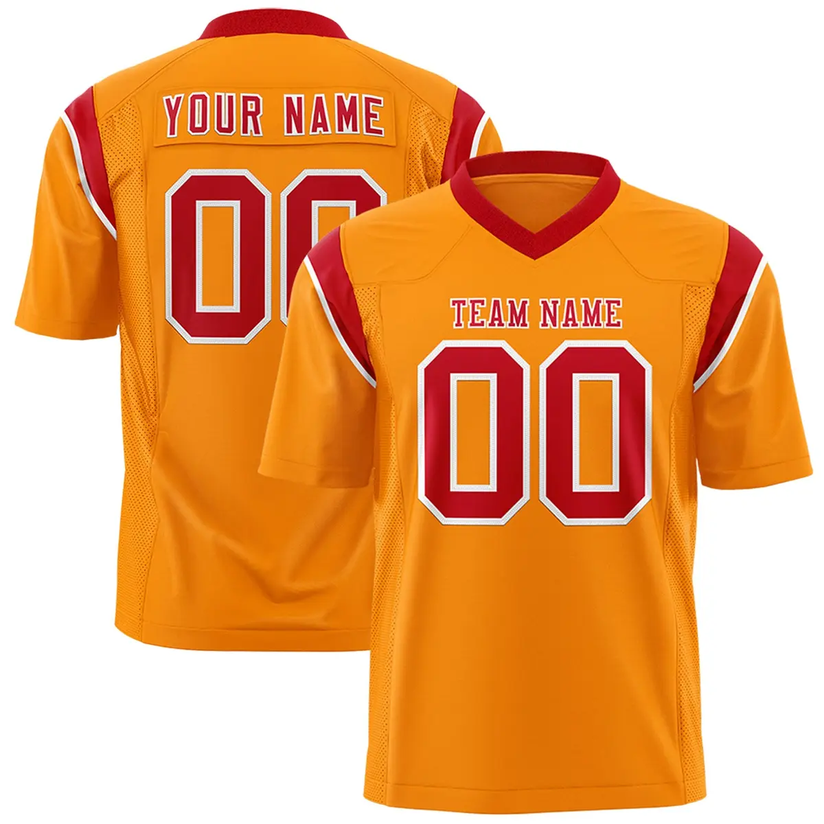 Gold Orange Red Shoulder Cut Two-Tone Flag Football Jersey