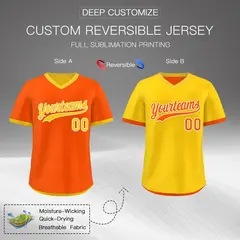 Gold Orange Reversible Pullover Baseball Jersey 2