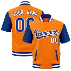 Gold Orange Royal Blue White Full-Snap Short Sleeve Varsity Jacket 1