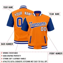 Gold Orange Royal Blue White Full-Snap Short Sleeve Varsity Jacket 2