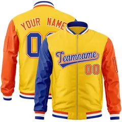 Gold Orange-Royal Varsity Full-Zip Raglan Letterman Bomber Jacket 1