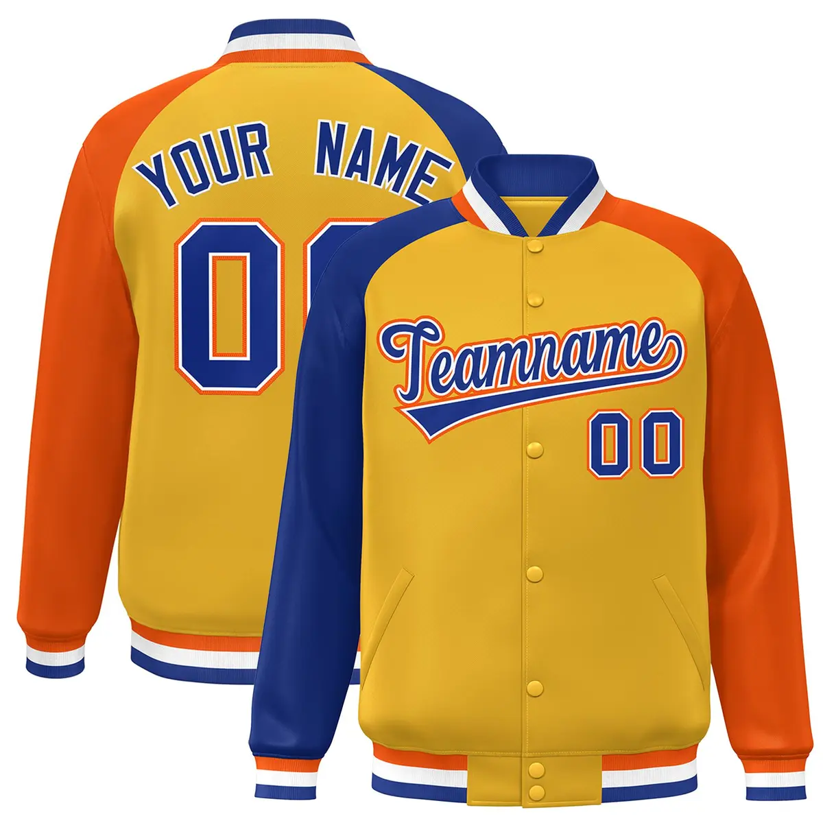 Gold Orange-Royal Varsity Raglan Letterman Bomber Jacket