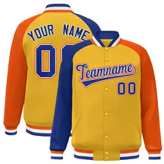 Gold Orange-Royal Varsity Raglan Letterman Bomber Jacket 1