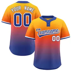 Gold Orange Royal-White Gradient Two-Button Softball Jersey 1