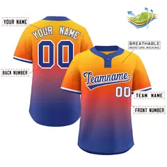 Gold Orange Royal-White Gradient Two-Button Softball Jersey 2