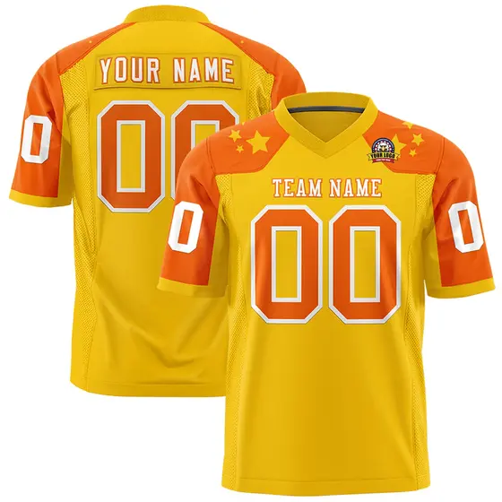 Gold Orange Shoulder Star Pattern Flag Football Jersey