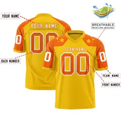Gold Orange Shoulder Star Pattern Flag Football Jersey 2