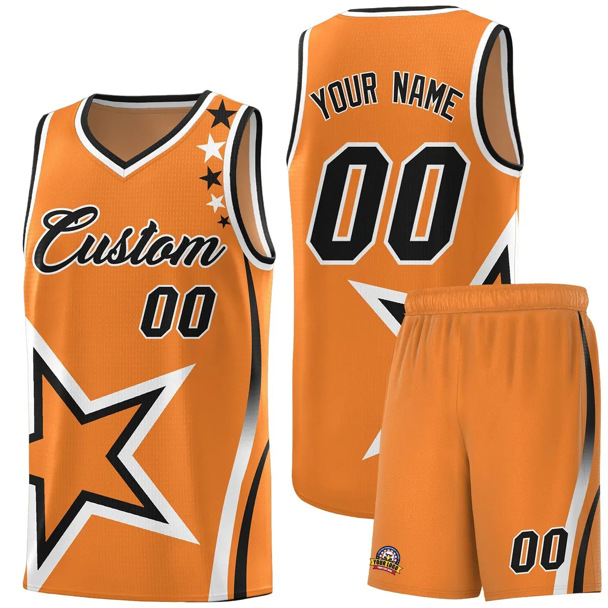 Gold Orange Shoulder Stars Graffiti Basketball Jersey