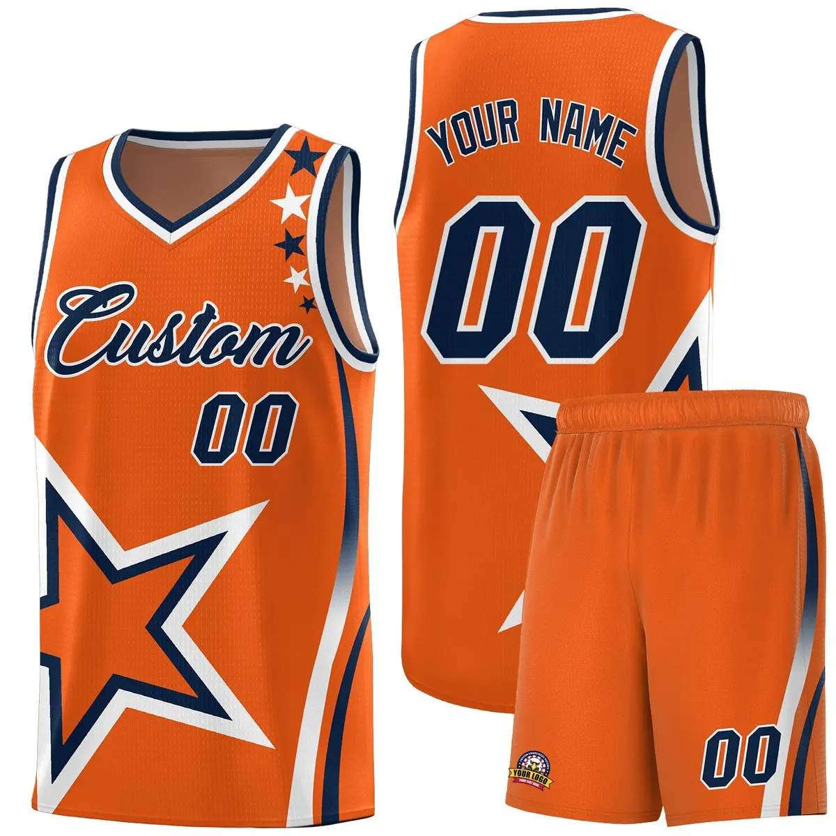 Gold Orange Shoulder Stars Graffiti Basketball Jersey