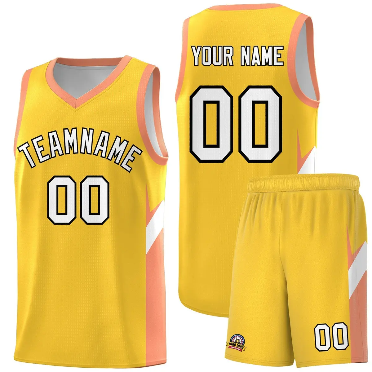 Gold Orange Side Design Basketball Uniform Jersey